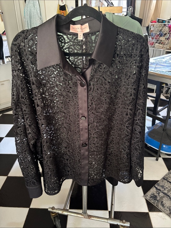 Chico's Tops - Black Label by Chico’s Black Button Up Lace Shirt Size 14 New With Tags